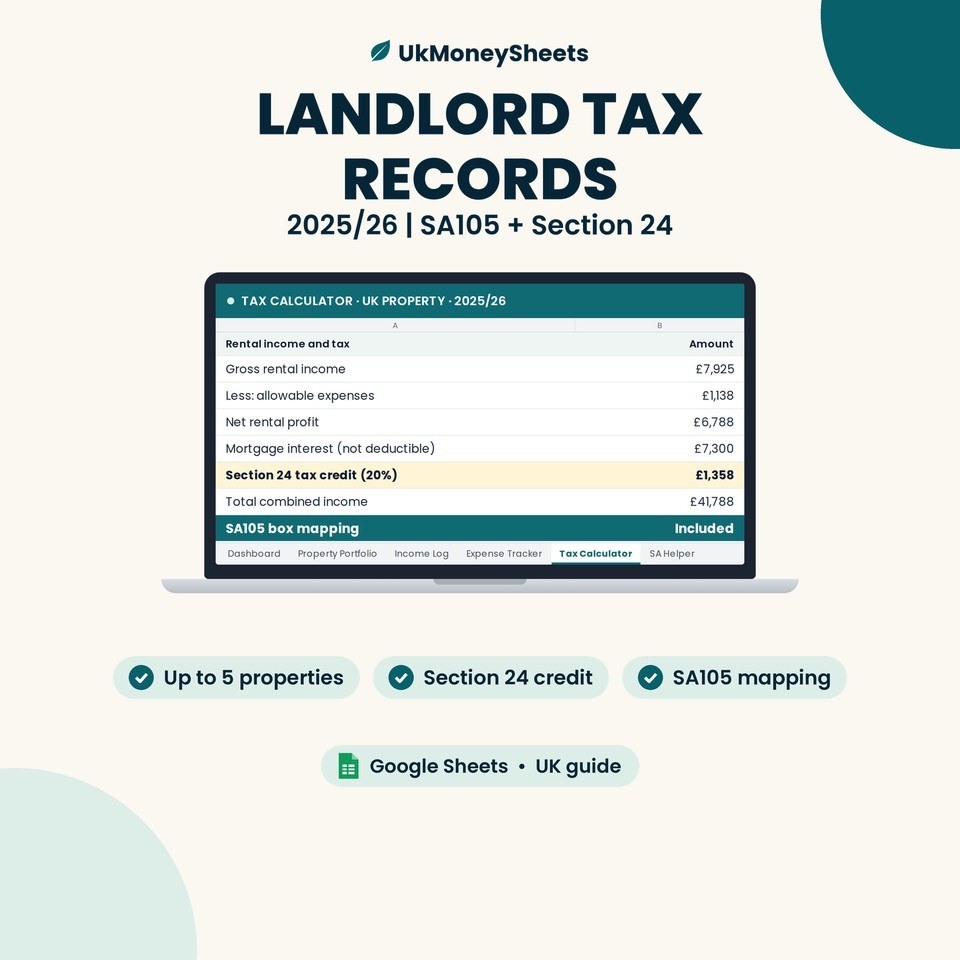 Landlord records for Self Assessment: Google Sheets dashboard preview, sample data